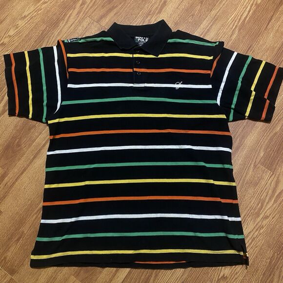 Southpole Polo Shirt Mens M Sriped Baggy Streetwear Hiphop Black S/S Y2K VTG - Picture 2 of 11